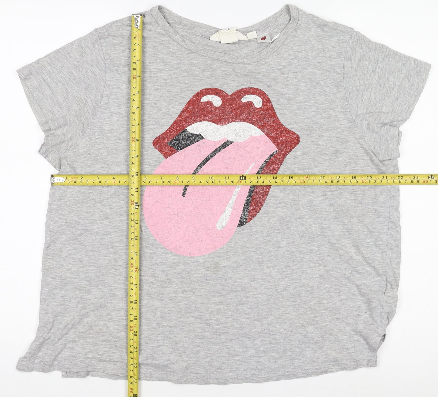H&M Women’s Grey Rolling Tongue Print T-Shirt Size 12