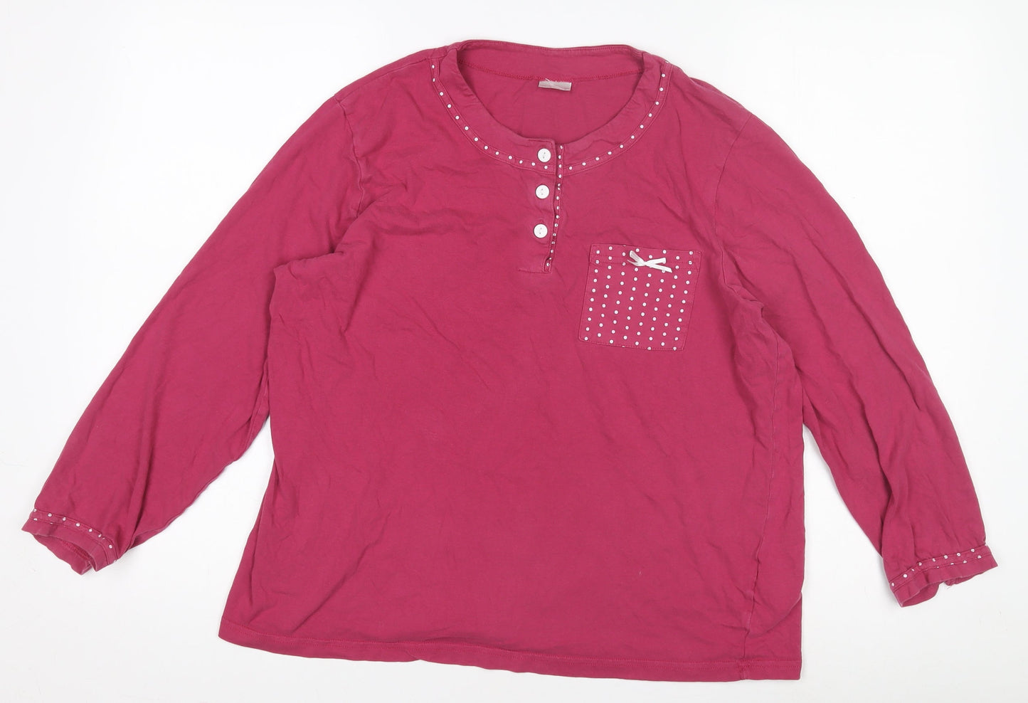 Damart Women Pink Cotton Long Sleeve Henley Polka Dot Pyjama Top M