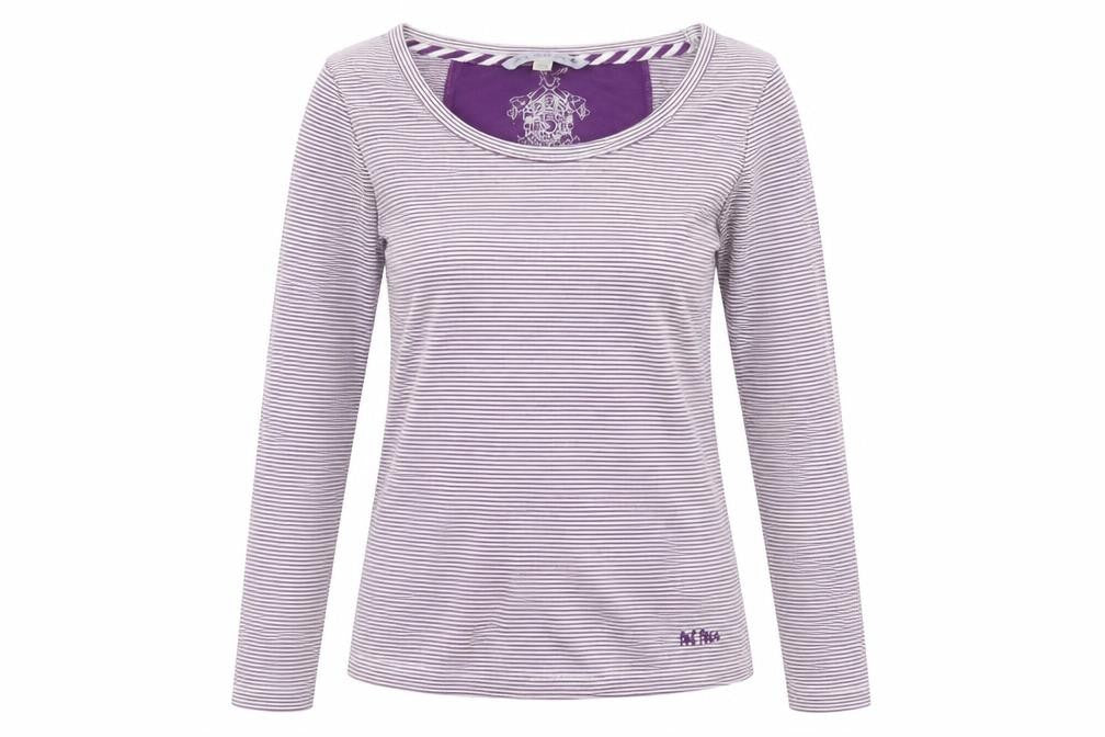 Fat Face Girls Purple Striped Long Sleeve Top Size 8-9Y Cotton Stretch Tee