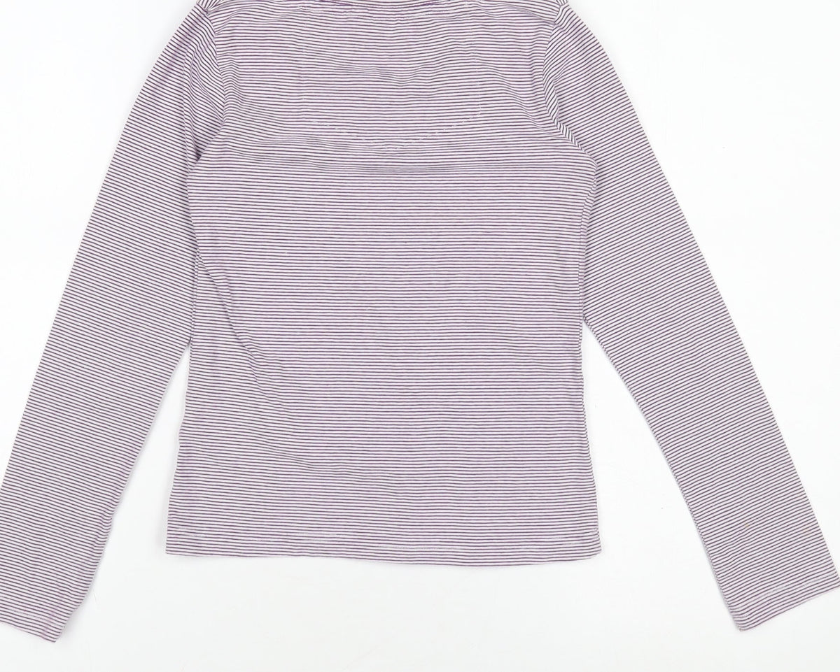 Fat Face Girls Purple Striped Long Sleeve Top Size 8-9Y Cotton Stretch Tee