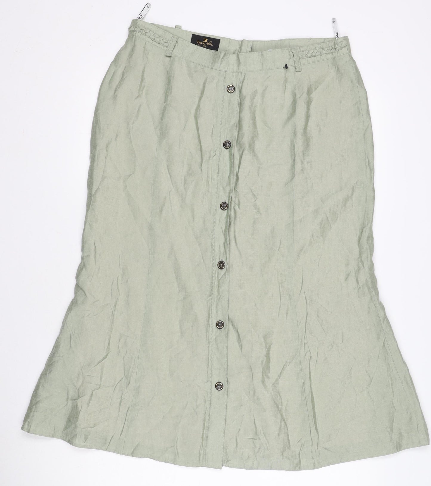 Eugen Klein Women’s Green A-Line Midi Skirt Size 14 Button Front