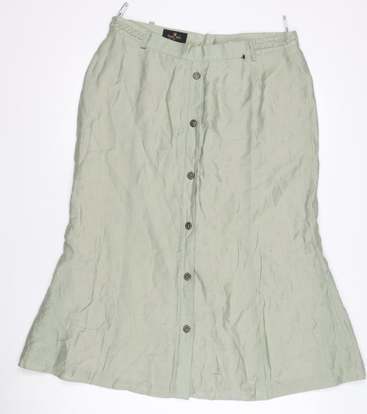 Eugen Klein Women’s Green A-Line Midi Skirt Size 14 Button Front
