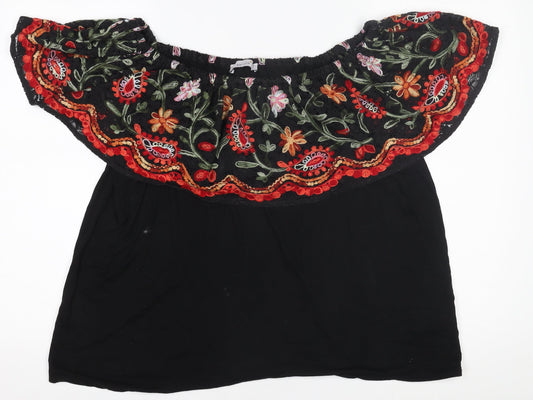 Marks and Spencer Per Una Women's Black Embroidered Off Shoulder Blouse Size 12
