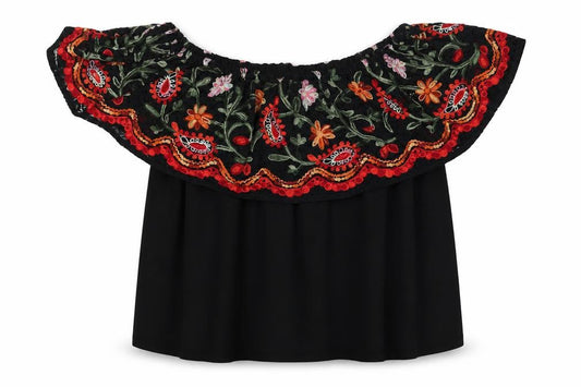 Marks and Spencer Per Una Women's Black Embroidered Off Shoulder Blouse Size 12