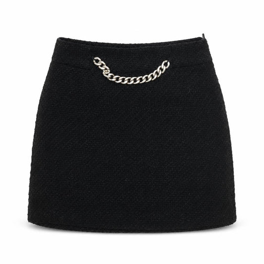 Mango Women’s Black Tweed Mini Skirt Size 12 with Chain Detail