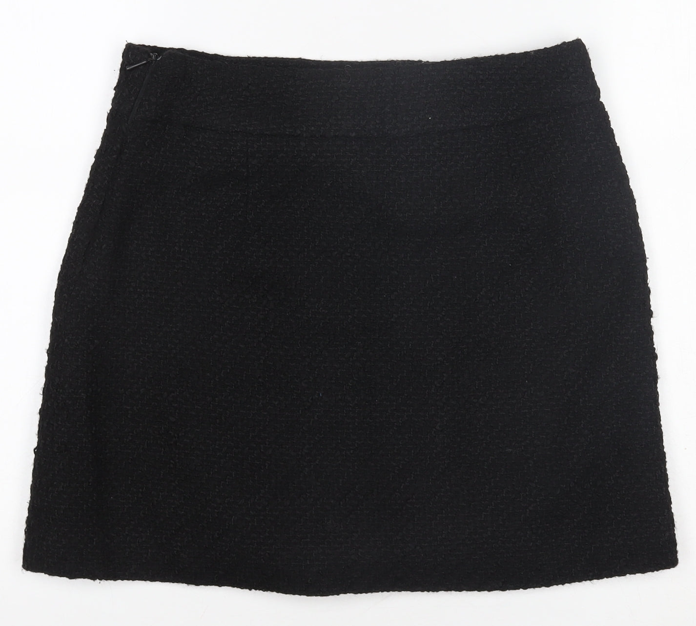 Mango Women’s Black Tweed Mini Skirt Size 12 with Chain Detail