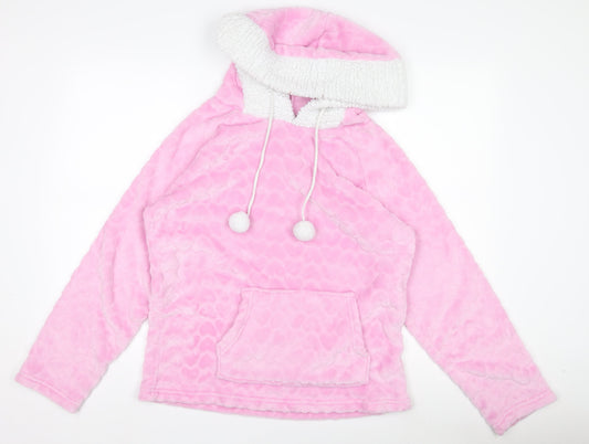 Foxbury Women Pink Fleece Hooded Nightshirt UK 12-14 Long Sleeve Winter