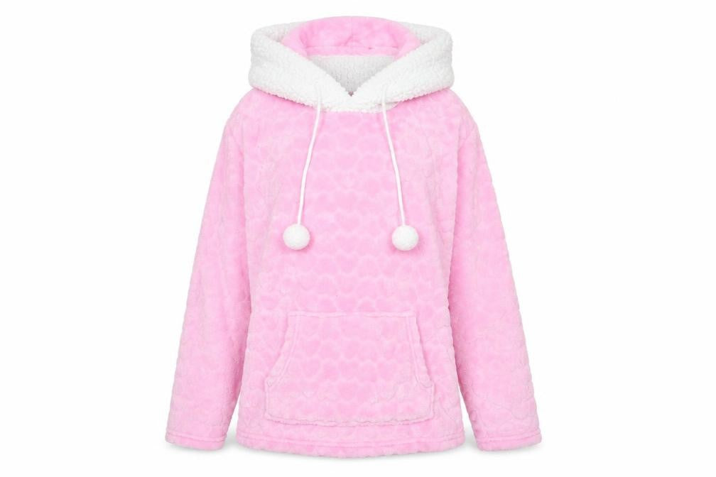 Foxbury Women Pink Fleece Hooded Nightshirt UK 12-14 Long Sleeve Winter
