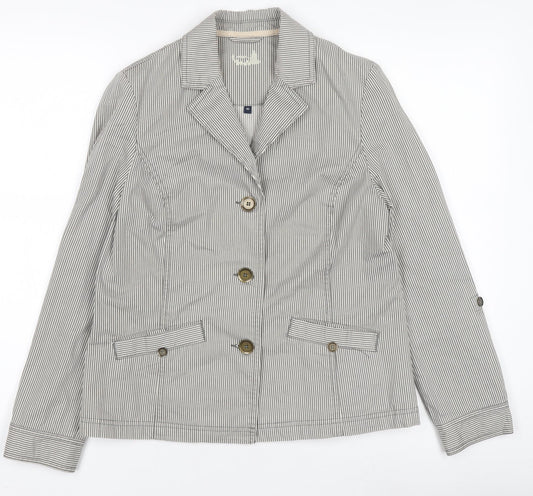 Women's Grey Striped Cotton Blazer Size 10 Classic Jacket