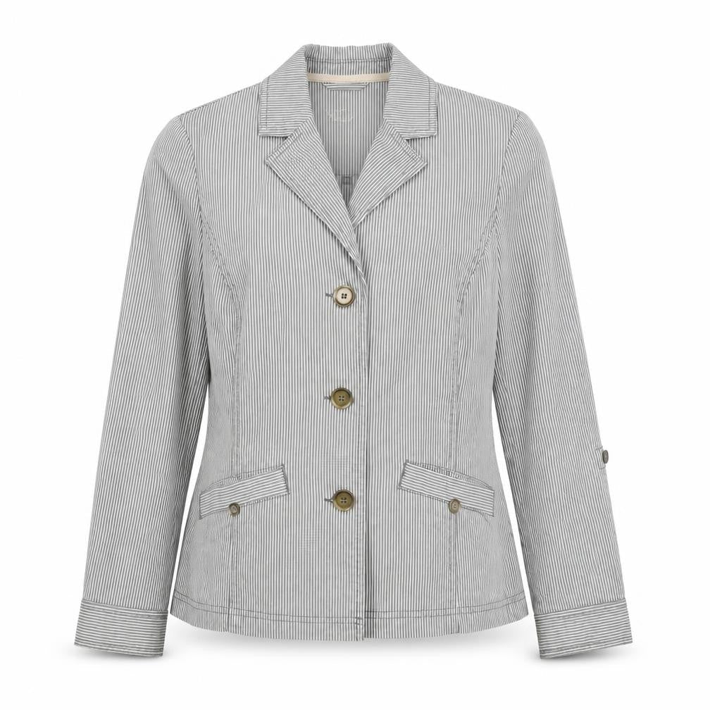 Women's Grey Striped Cotton Blazer Size 10 Classic Jacket