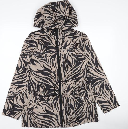 Love Coats Womens Beige Animal Print Hooded Anorak Jacket Size 10