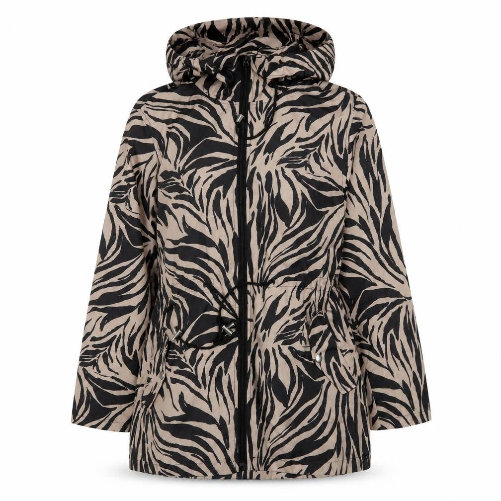 Love Coats Womens Beige Animal Print Hooded Anorak Jacket Size 10