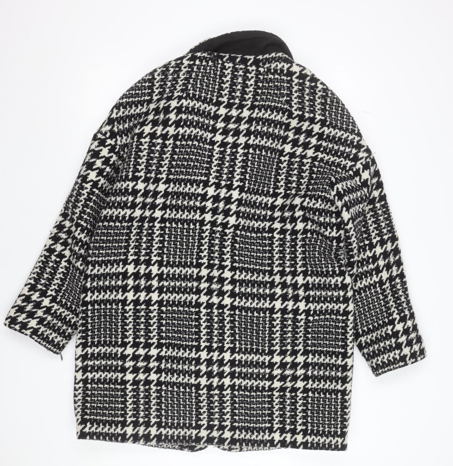 Esprit Women's Black Houndstooth Wool Blend Mid-Length Overcoat UK 14