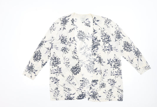 Monsoon Women Beige Floral Linen Blend Cardigan Size M