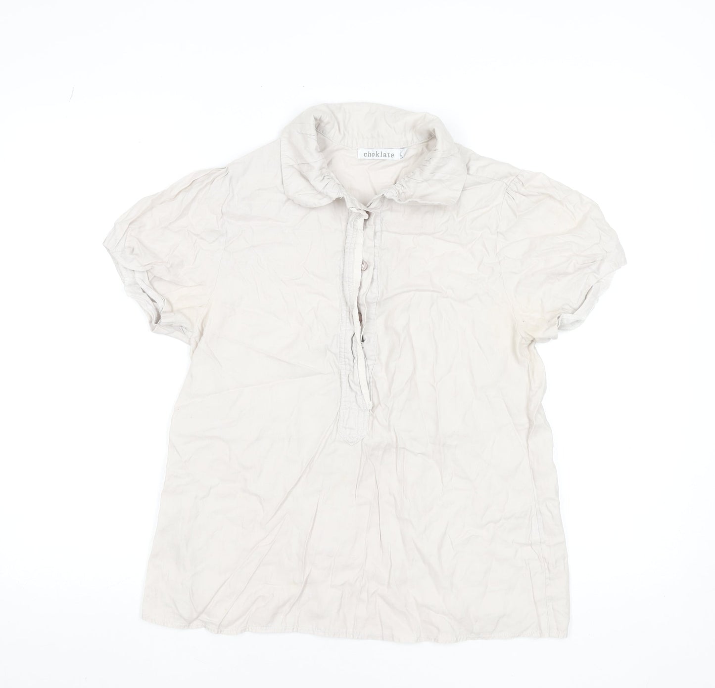 Choklate Women’s Beige Cotton Short Sleeve Collared Blouse L