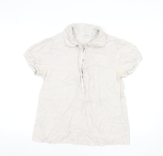 Choklate Women’s Beige Cotton Short Sleeve Collared Blouse L