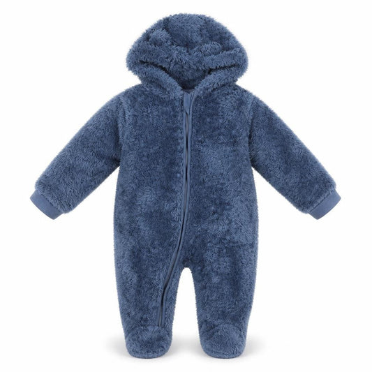 John Lewis Anyday Blue Fleece Hooded One Piece Suit 3-6 Months Unisex Baby