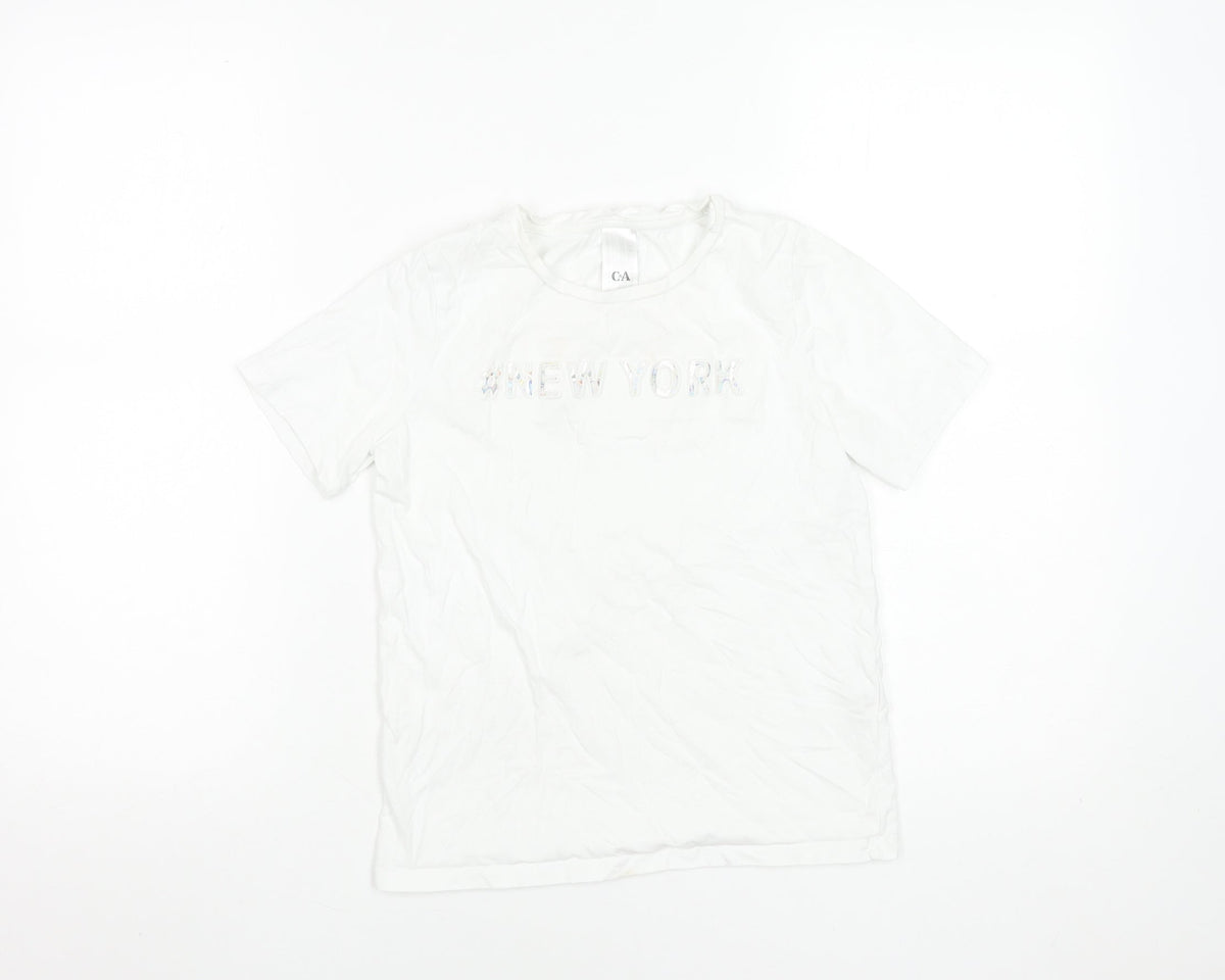 C&A Girls White 146 Graphic New York Cotton Short Sleeve T-Shirt