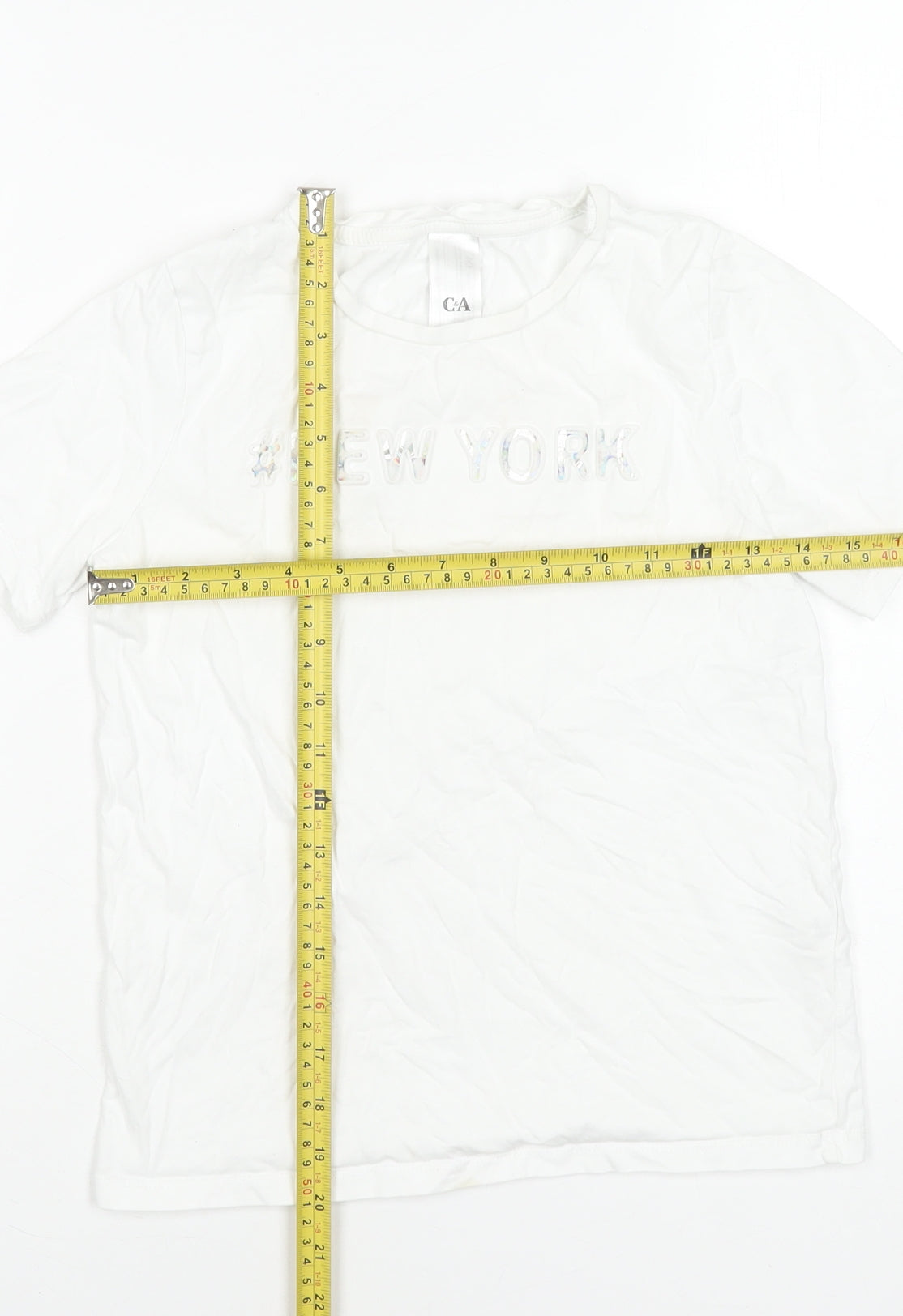 C&A Girls White 146 Graphic New York Cotton Short Sleeve T-Shirt