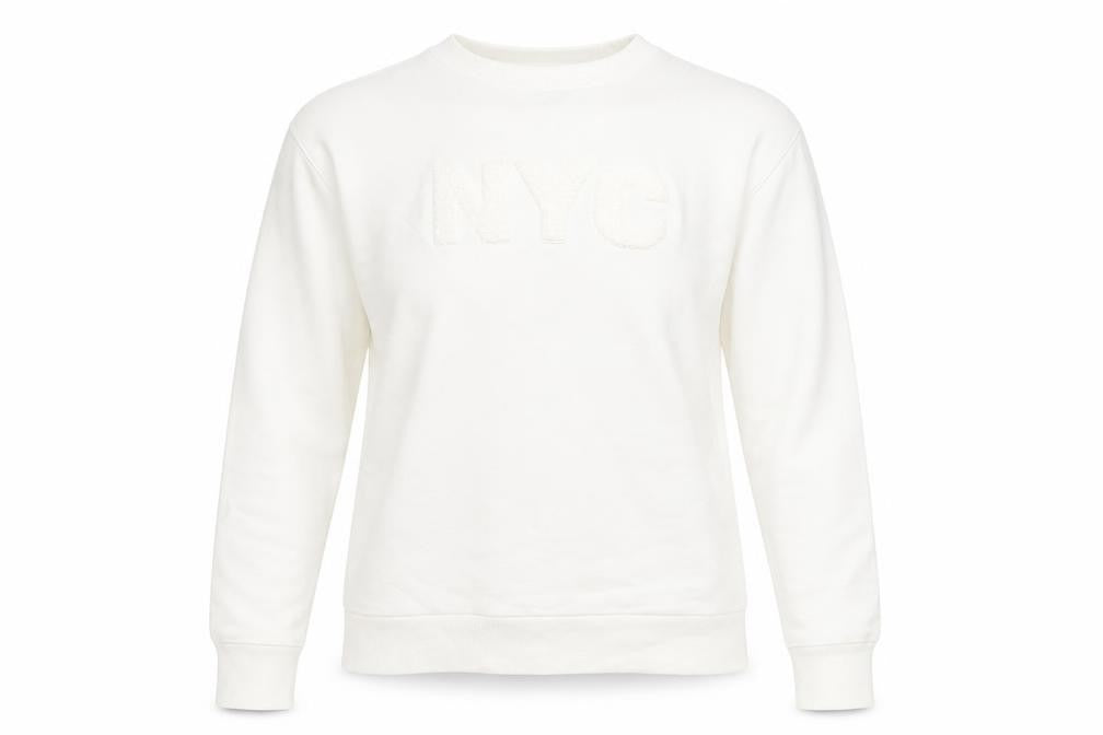 River Island Women Ivory NYC Cotton Pullover Sweatshirt Small