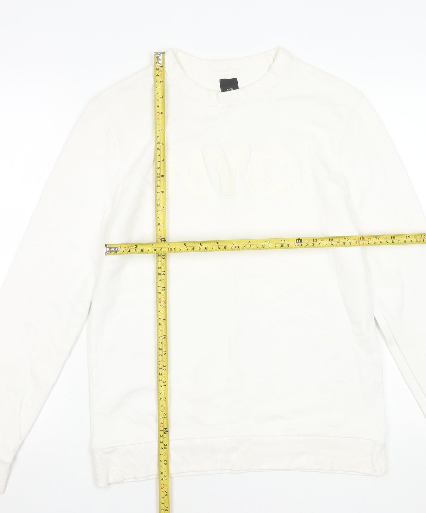 River Island Women Ivory NYC Cotton Pullover Sweatshirt Small