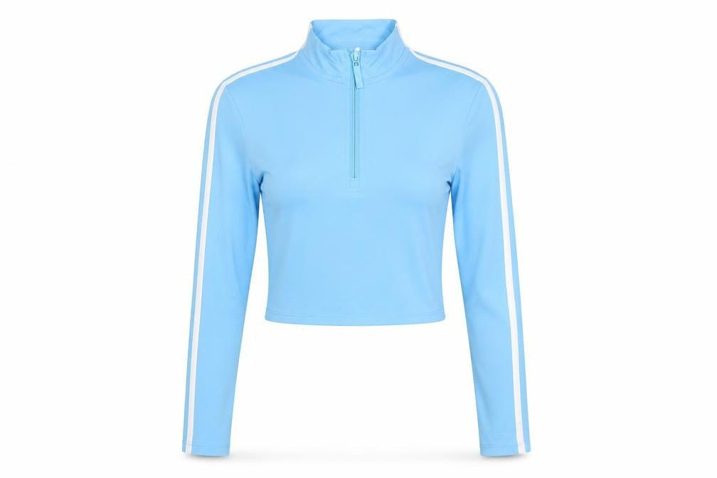 Jack Wills Women Blue Size 8 Cropped 1/4 Zip Long Sleeve Active Top