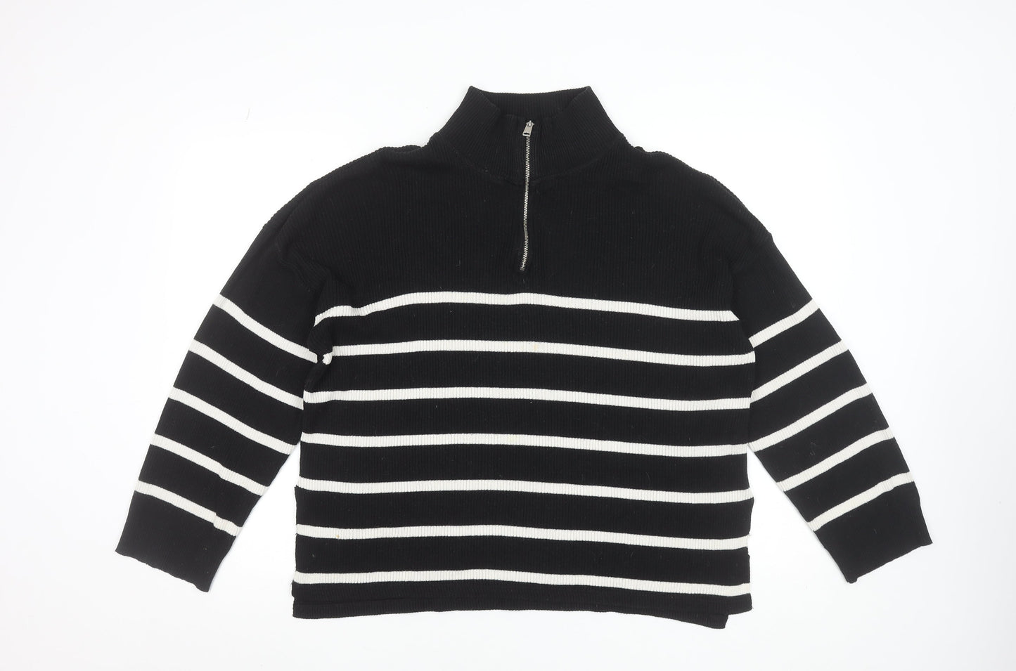 Stradivarius Women’s Black Stripe High Neck Half Zip Jumper Size 12