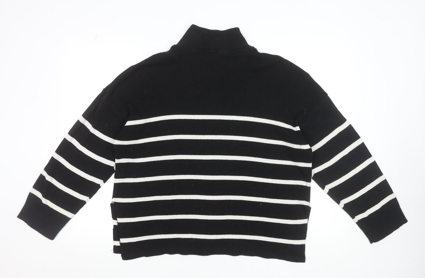 Stradivarius Women’s Black Stripe High Neck Half Zip Jumper Size 12