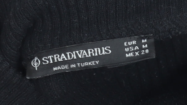 Stradivarius Women’s Black Stripe High Neck Half Zip Jumper Size 12