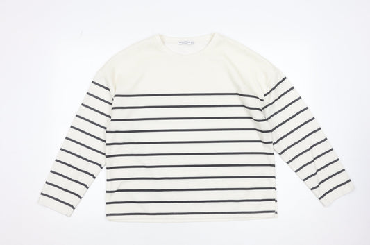 Stradivarius Women’s White Striped Long Sleeve Basic T-Shirt Size 12