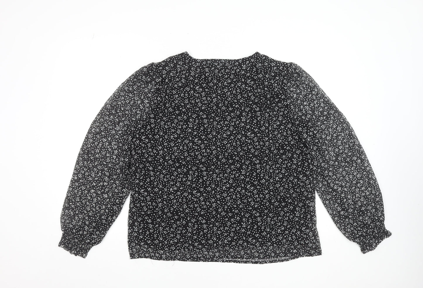 Vila Women's Black Floral V-Neck Long Sleeve Blouse Size 14