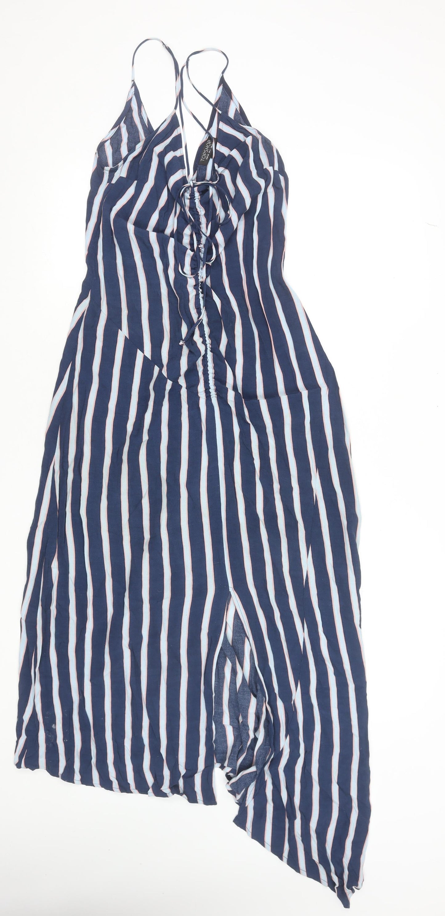 Topshop Women’s Blue Striped Long Slip Dress Size 8 Viscose Summer