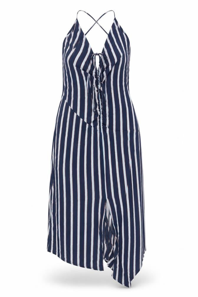 Topshop Women’s Blue Striped Long Slip Dress Size 8 Viscose Summer