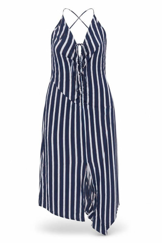 Topshop Women’s Blue Striped Long Slip Dress Size 8 Viscose Summer