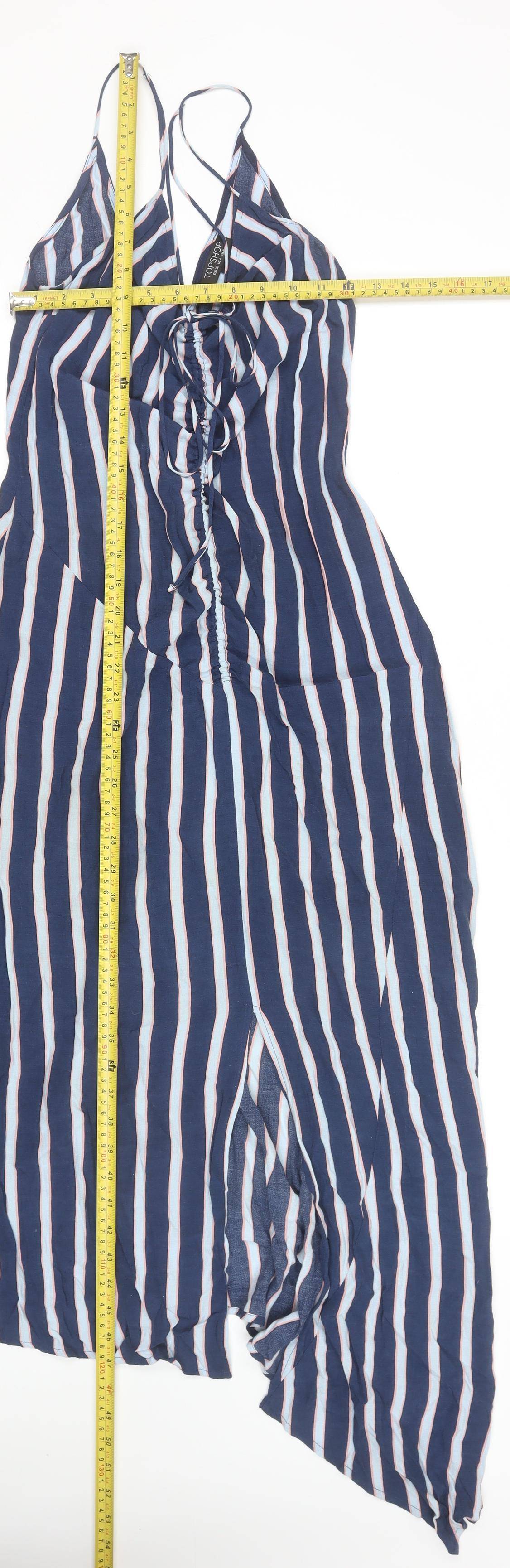 Topshop Women’s Blue Striped Long Slip Dress Size 8 Viscose Summer