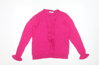 Additional front view of Gallery Women's Pink Ruffle Crew Neck Viscose Jumper, size 14