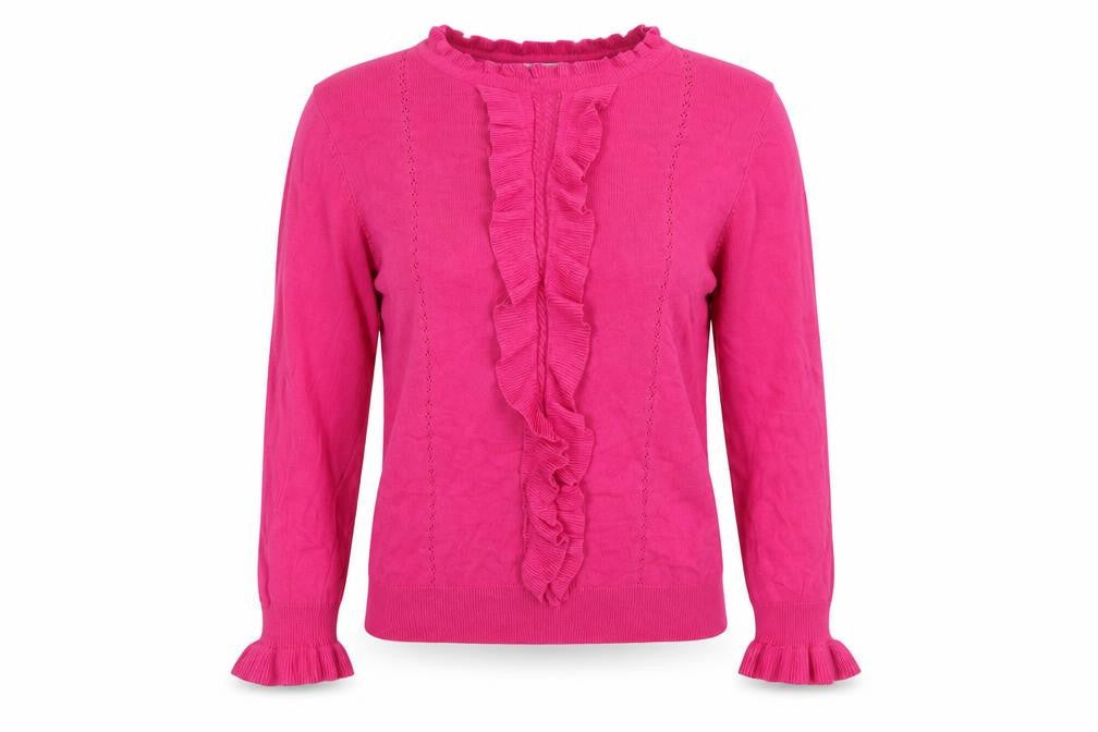 Gallery Women's Pink Ruffle Crew Neck Viscose Jumper Size 14