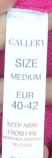 Brand and care label for Gallery Women's Pink Ruffle Crew Neck Viscose Jumper, size 14