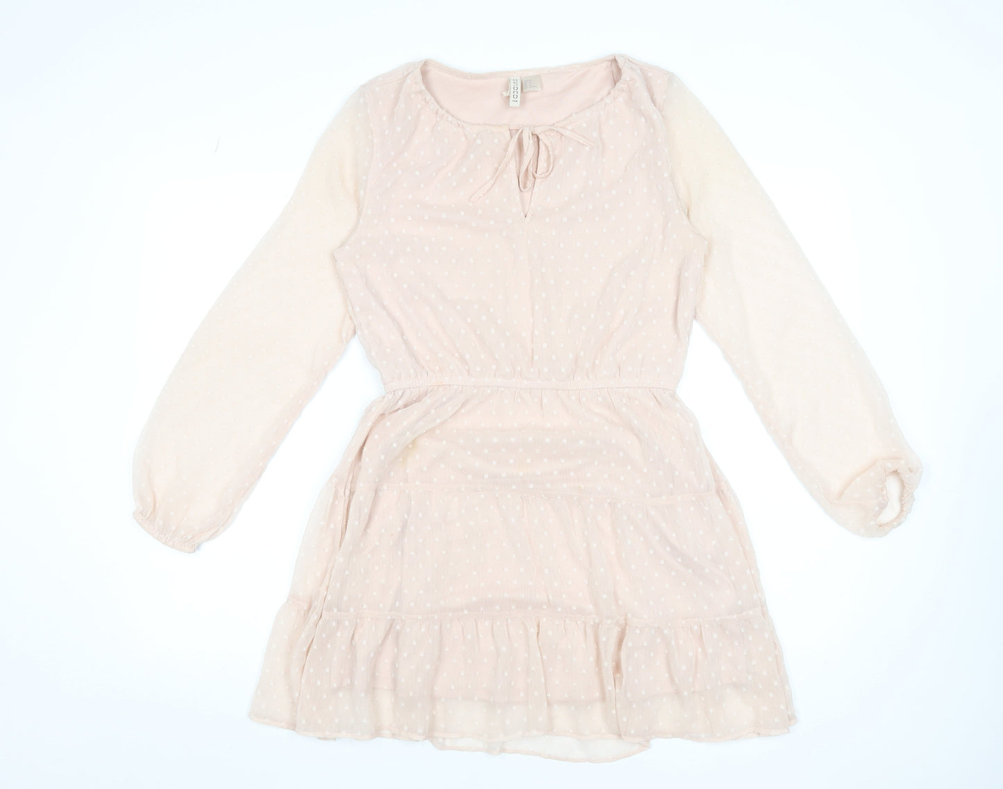 H&M Divided Women Beige Polka Dot Fit & Flare Short Dress Size 10