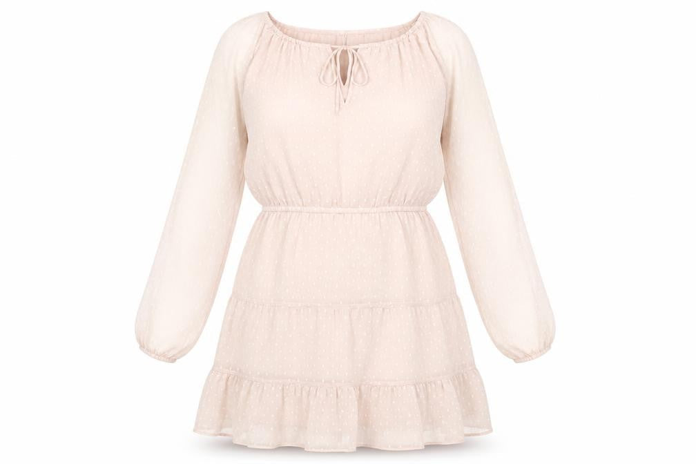 H&M Divided Women Beige Polka Dot Fit & Flare Short Dress Size 10
