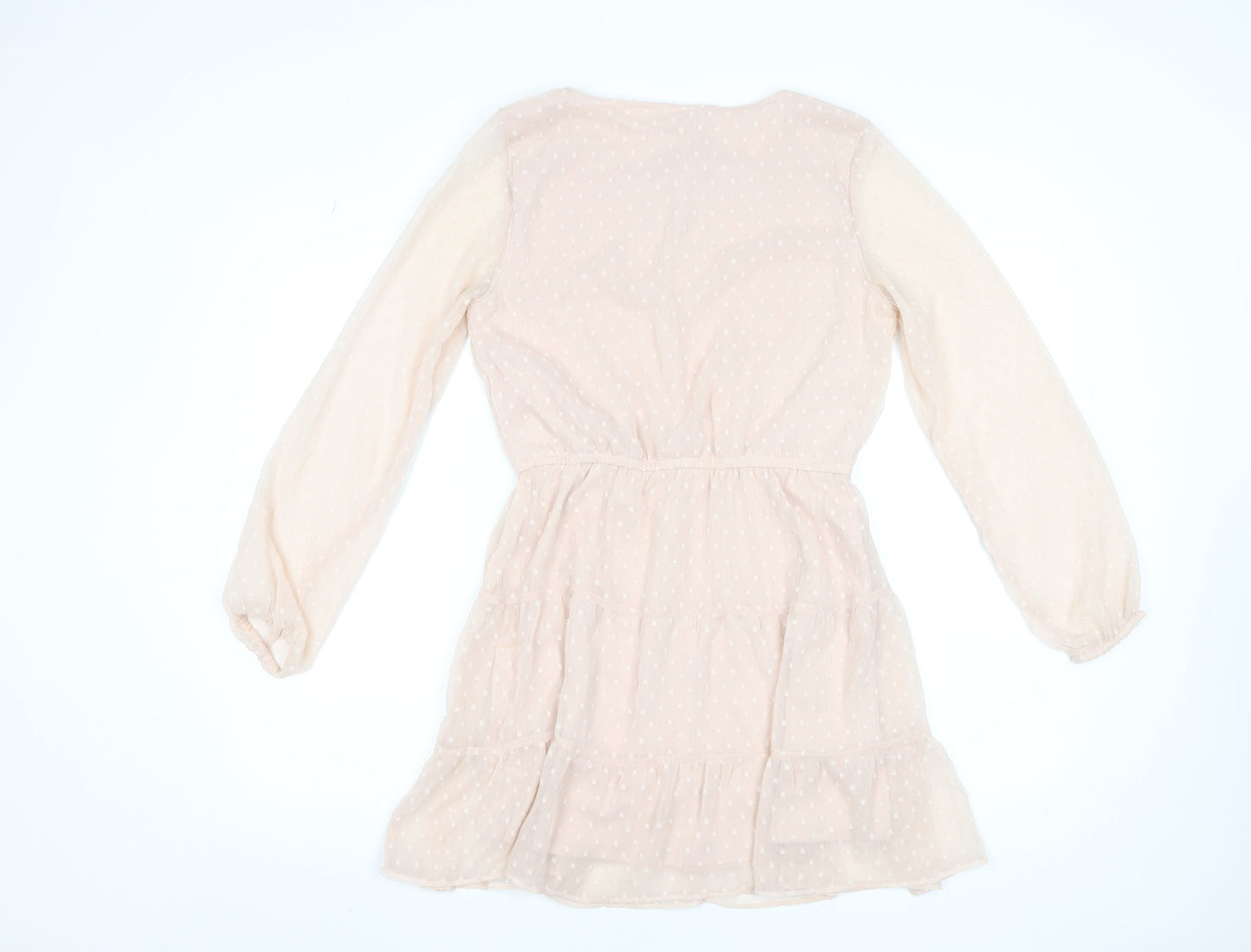 H&M Divided Women Beige Polka Dot Fit & Flare Short Dress Size 10