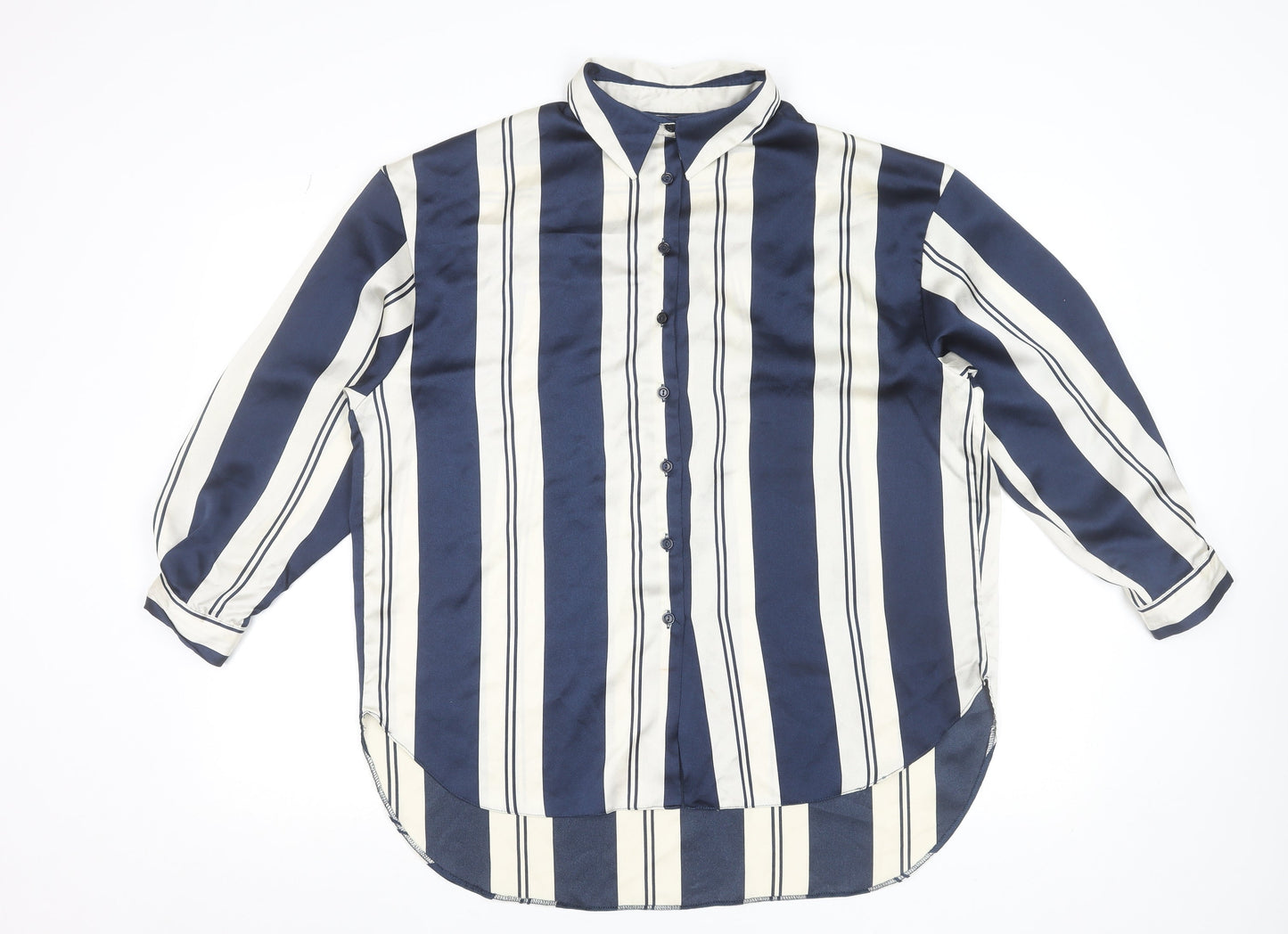 New Look Women Blue Striped Collared Button-Up Shirt UK 10
