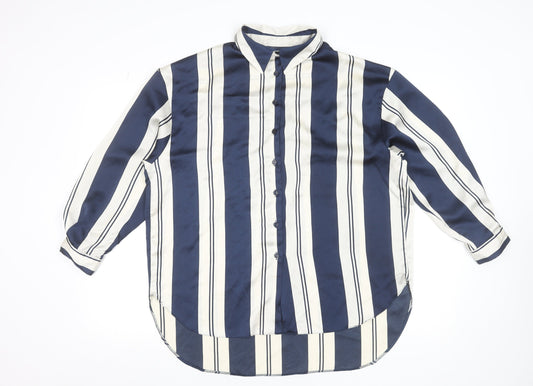 New Look Women Blue Striped Collared Button-Up Shirt UK 10