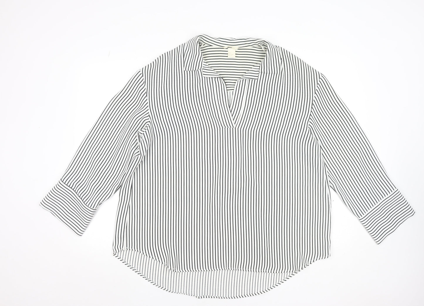 H&M Women’s White Black Striped V-Neck Tunic Blouse Size S