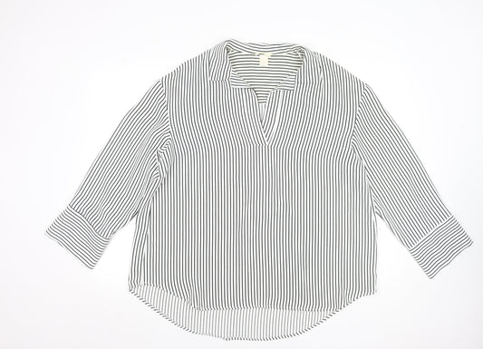 H&M Women’s White Black Striped V-Neck Tunic Blouse Size S