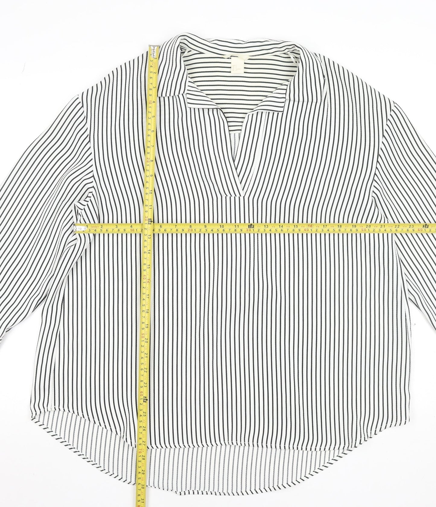 H&M Women’s White Black Striped V-Neck Tunic Blouse Size S