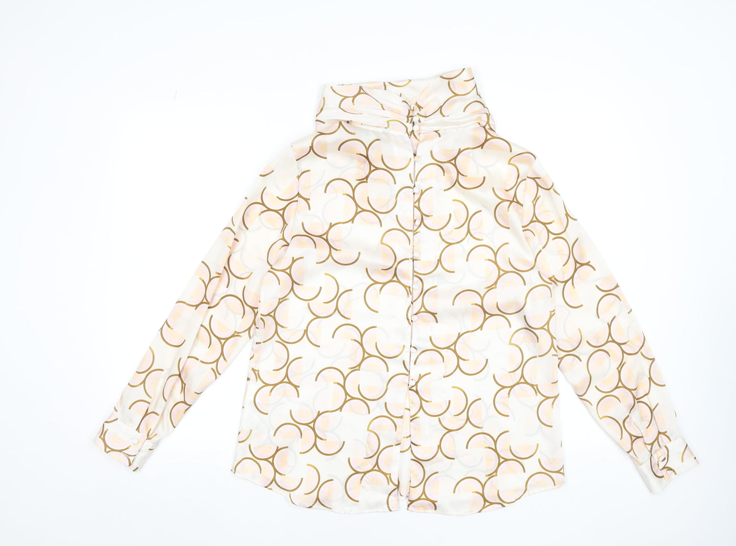 Zara Women's Beige Printed Long Sleeve Blouse Size 12 Polyester