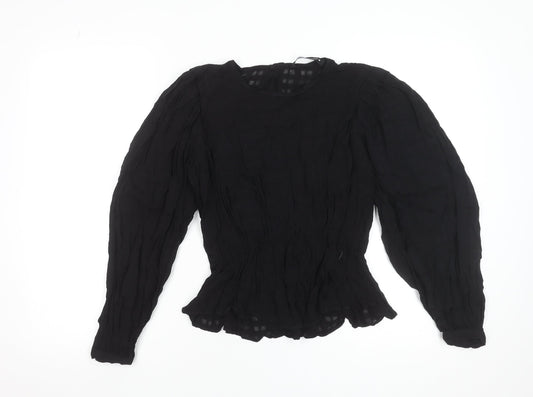 Zara Women Black Chiffon Long Sleeve Tunic Blouse Size S