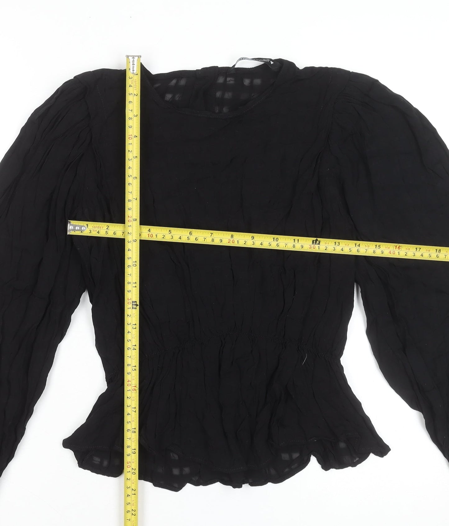 Zara Women Black Chiffon Long Sleeve Tunic Blouse Size S