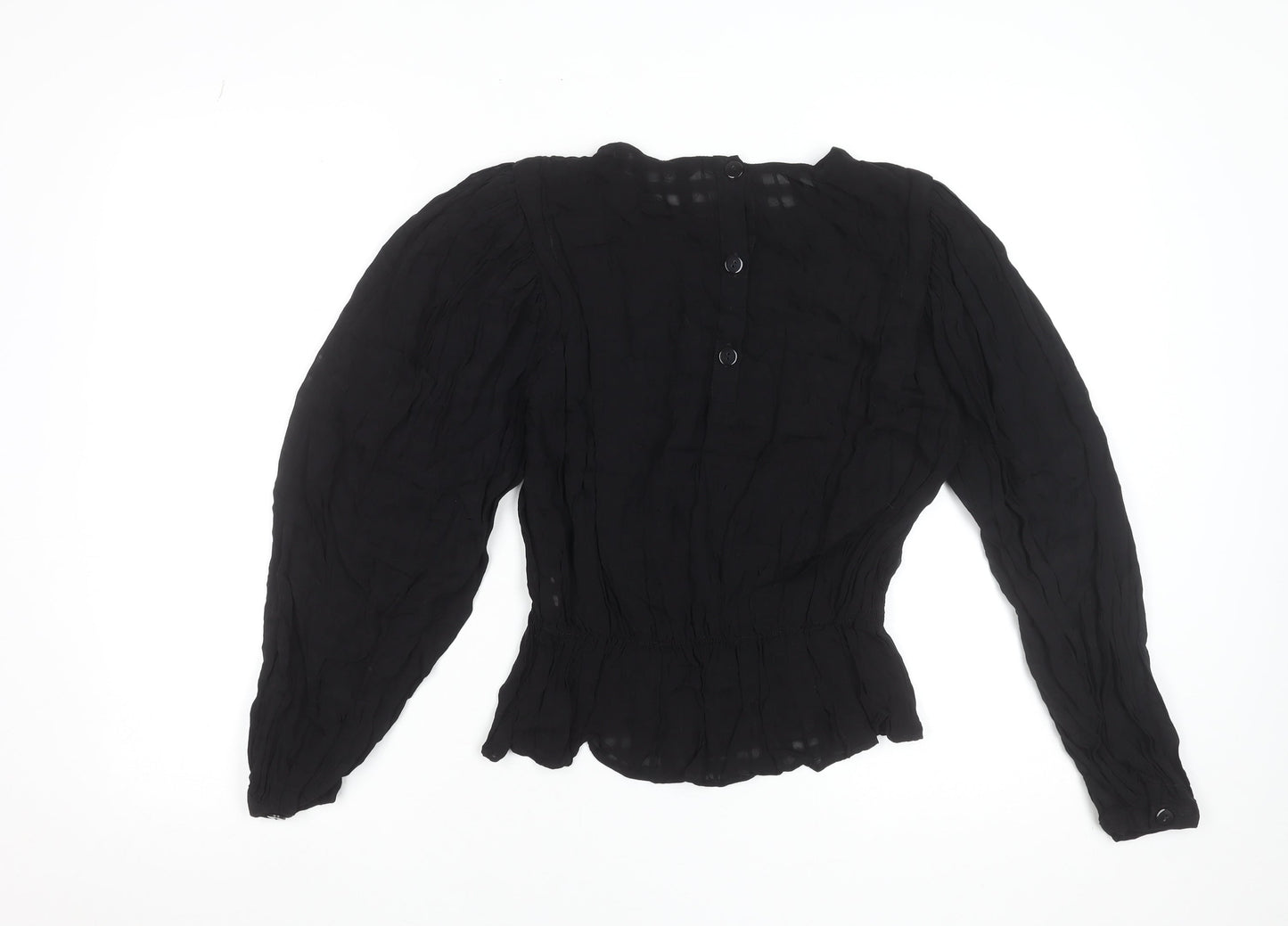 Zara Women Black Chiffon Long Sleeve Tunic Blouse Size S